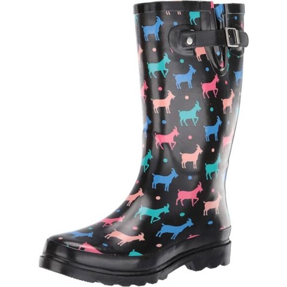 Shoes - NEW Women's Unique Printed Tall 100% Waterproof Rain Boot Adjustable Strap